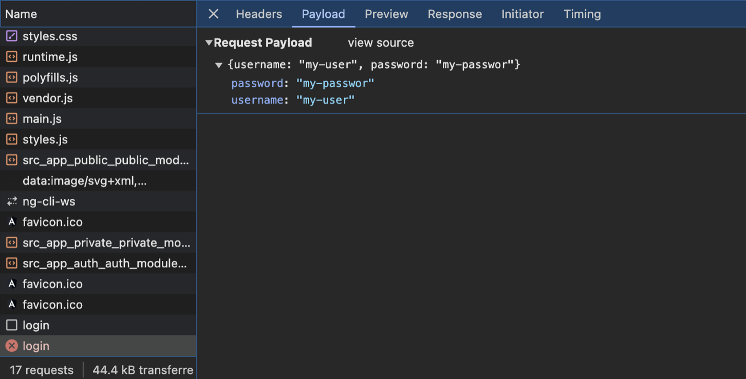 section 'Request Payload' outil de développement